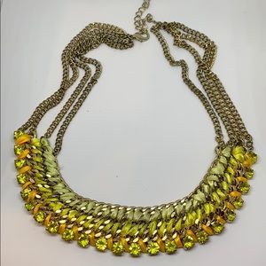 Yellow stone gold thread statement necklace